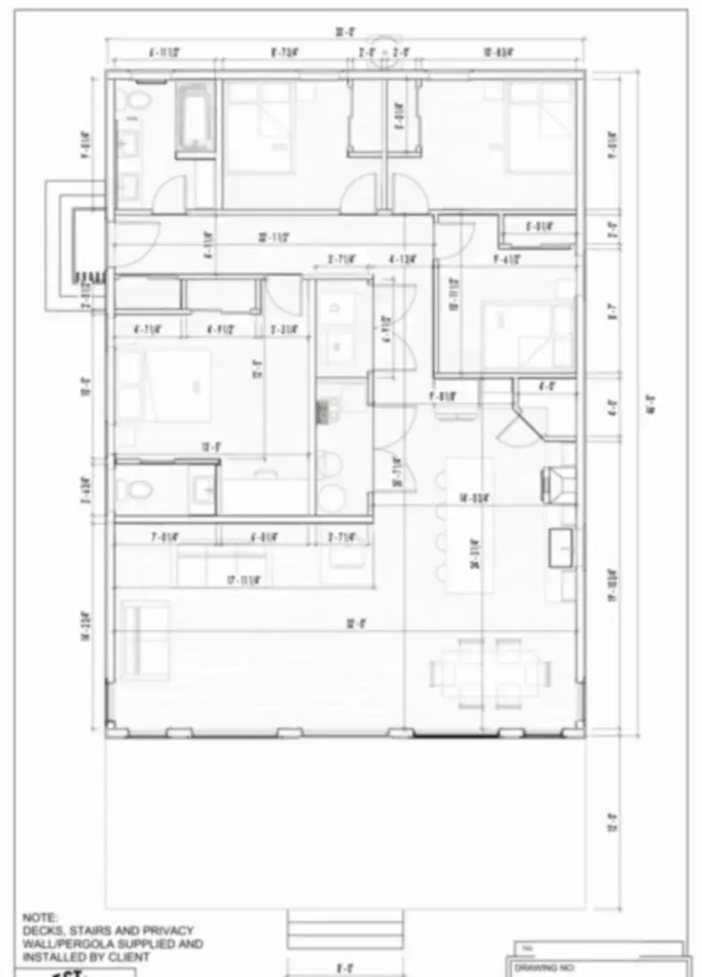 Dimensioned floor plan — Compact residence.