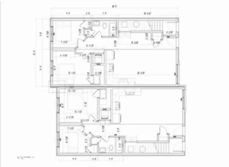 Level 1 floor plan — Fourplex residence.