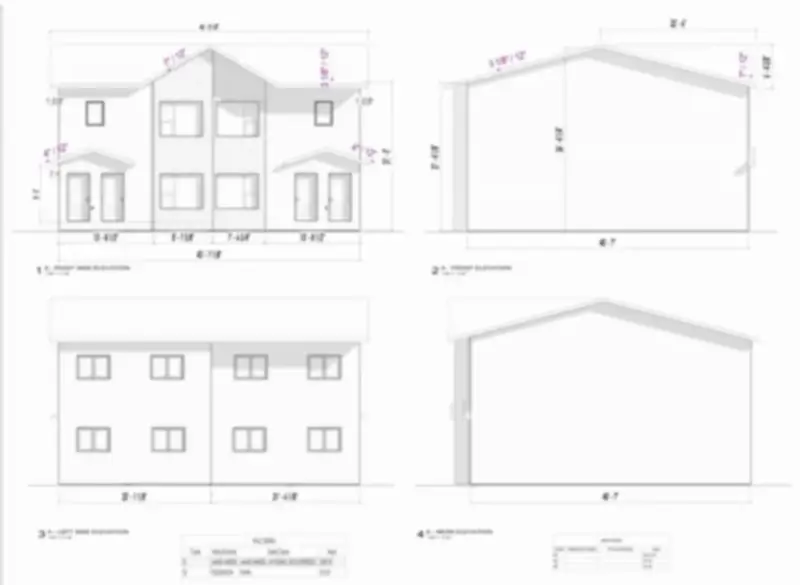 Exterior elevations — Fourplex residence.