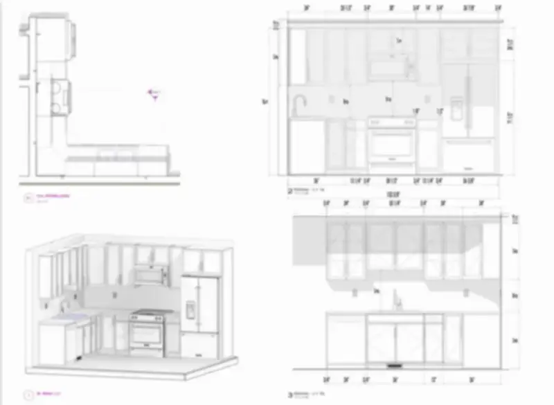 Kitchen layout and cabinetry — Fourplex residence.