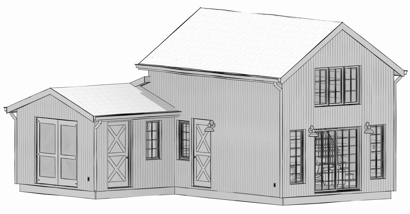 Exterior model view — Loft cottage & workshop.