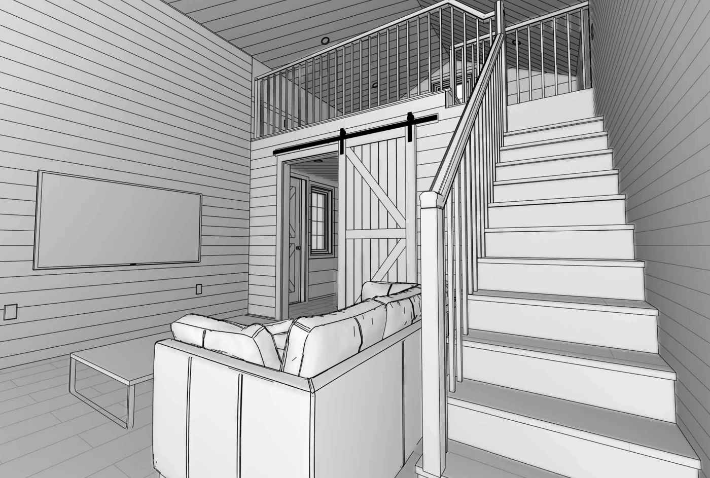 Loft interior view — Loft cottage & workshop.