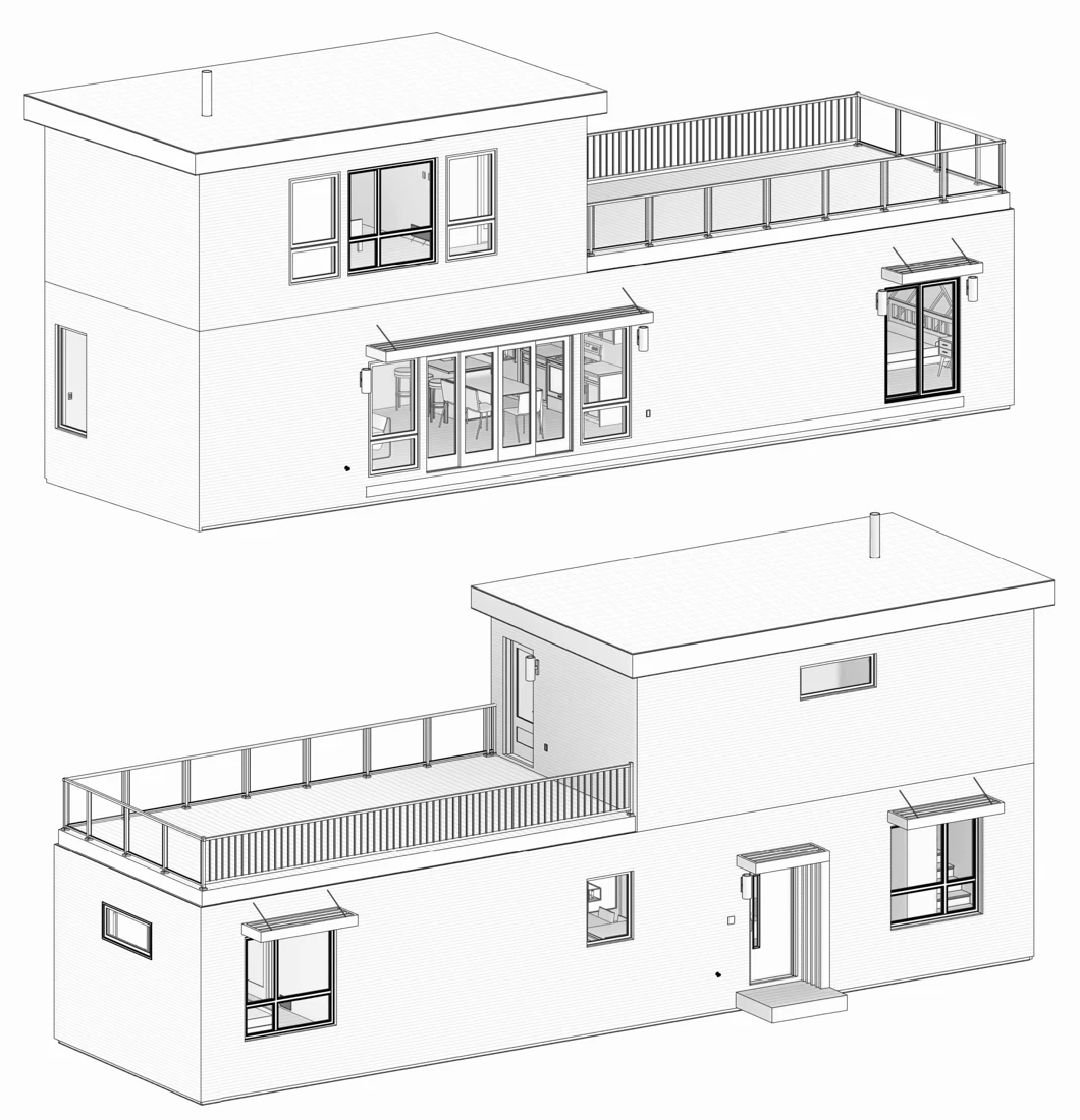 Exterior model views — Multistorey cottage.