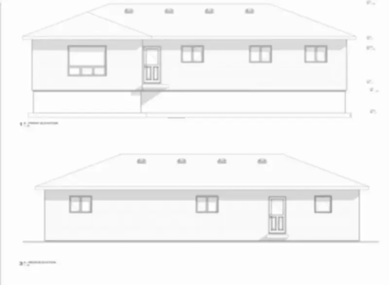 Front and rear elevations — Single-storey modular residence.