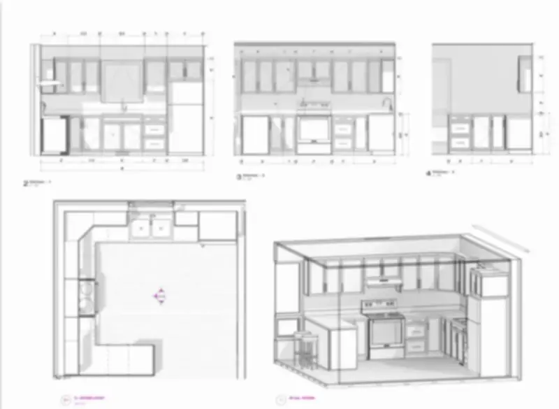 Kitchen layout and cabinetry — Single-storey modular residence.